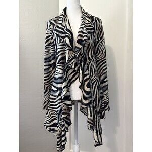 Frank Lyman Zebra Animal Waterfall Cardigan Sz 12 Open Front Drape Mob Wife